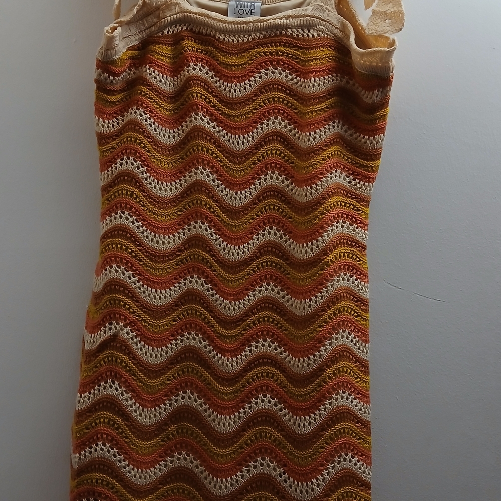 Sleeveless Wavy Stripe Knit Midi Dress in Pink and Mustard 100% Acrylic $25 - Picture 3 of 8